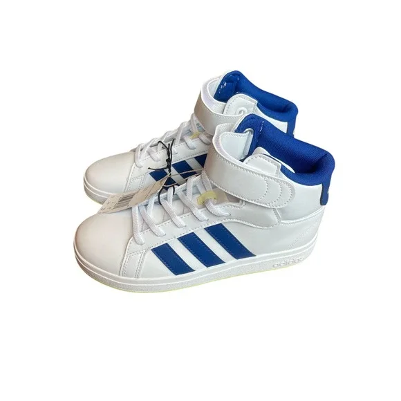 adidas | Shoes | Adidas Grand Court Mid K Sneakers High Top White Blue Kids  Size 55 | Poshmark